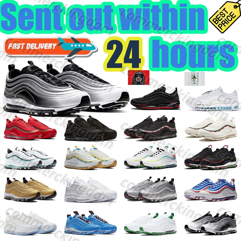 Fast shipping designer shoes 97 Running Shoes Men Women 97s Pink Sneakers Triple Silver Cherry Picnic Gym Running Sneakers 36-45