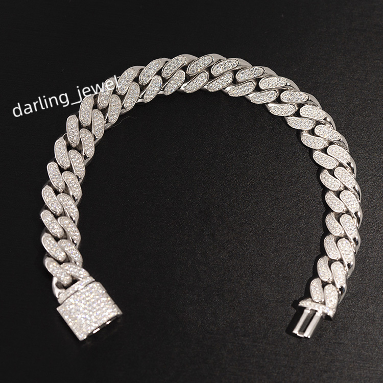Hot Sale 12mm Wide 2rows Sterling Silver 925 VVS D Color Moissanite Cuban Chain Link Bracelet Necklace
