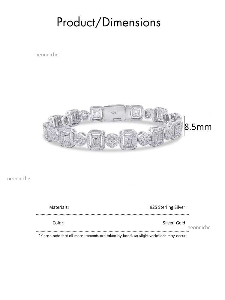 Hip Hop Jewelry 8.5mm White Gold Sier Cluster VVS Baguette Moissanite Dia Ice Out Tennis Bracelet for Men Women