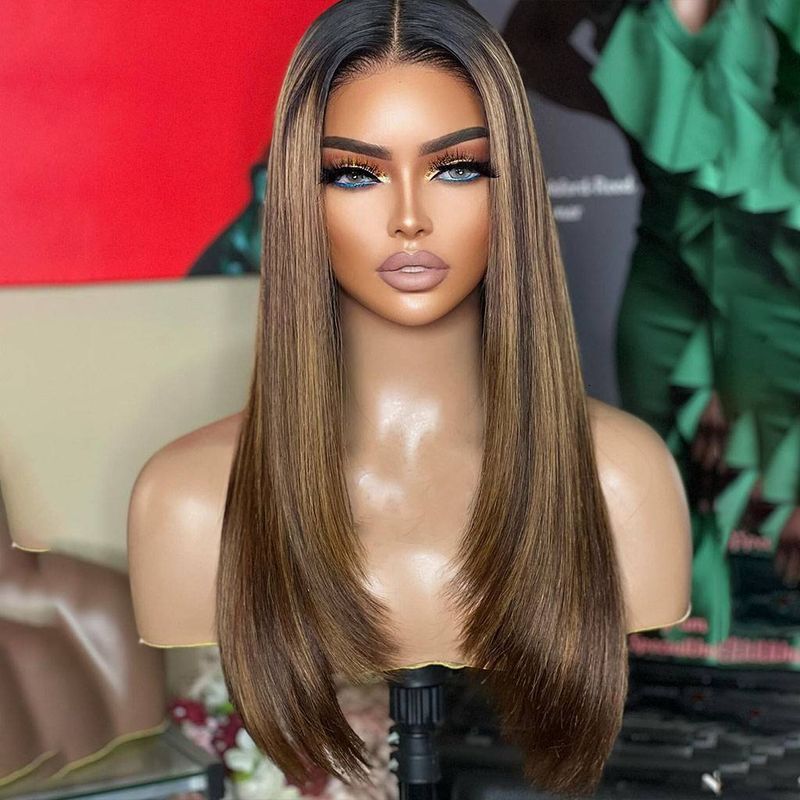 100% Raw Lace Front Natural Human Wigs Unprocessed Brazilian Virgin Cuticle Aligned Hair Highlight 4/27 Glueless Wig