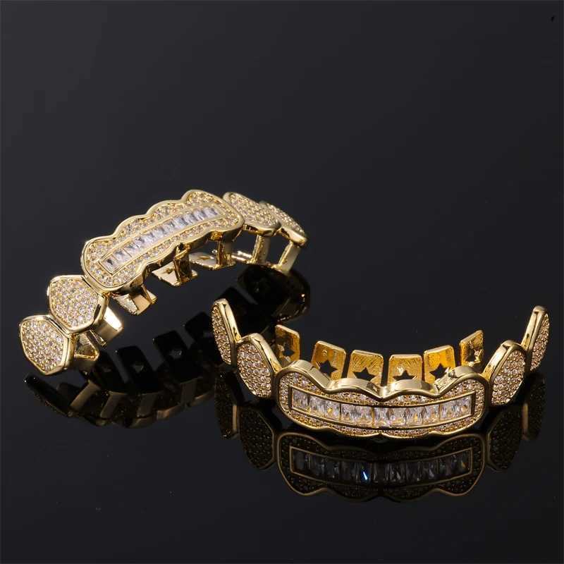 Full CZ bagels stone teeth Grillz hat cubic zirconia ice out micro paving mens and womens jewelry charming grill W250412