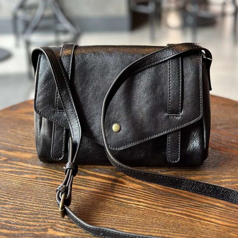 Simple Genuine Leather Women's 2025 New Vintage Shoulder Bags Solid Color Natural Soft Cowhide Messenger Bag
