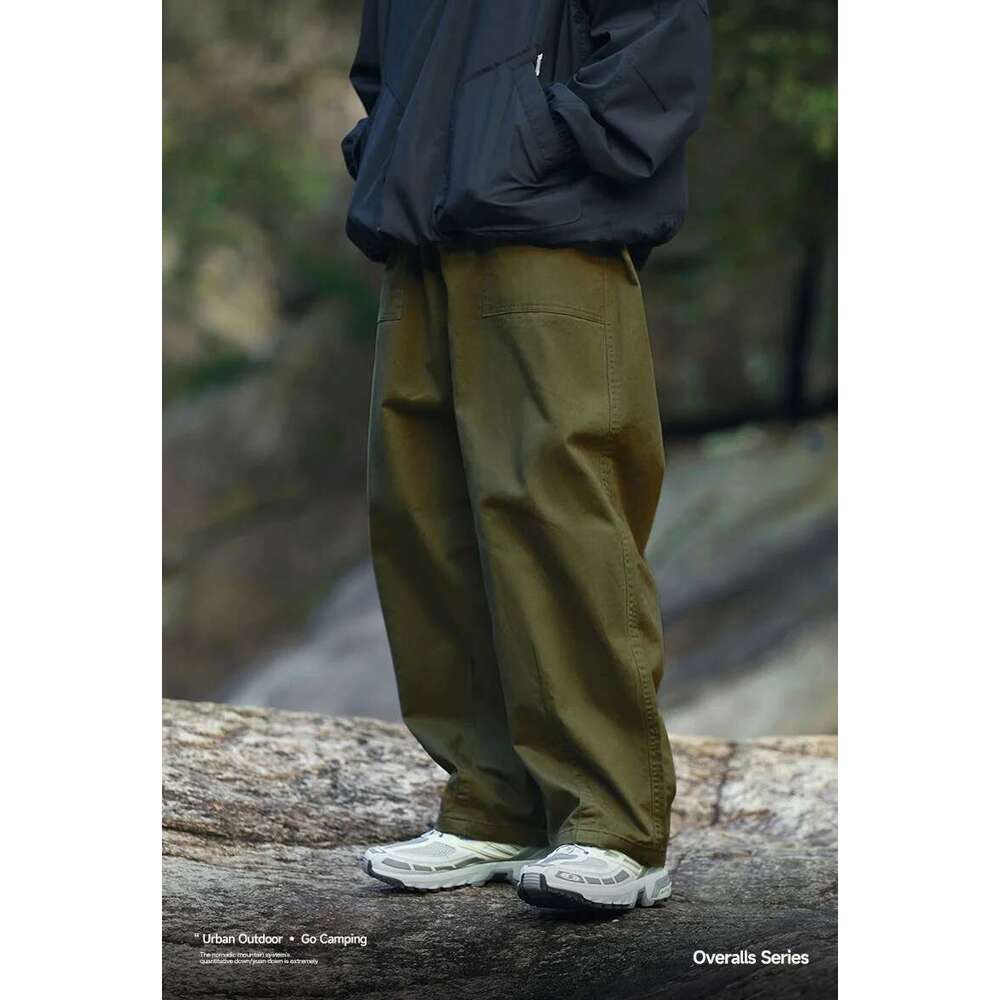 Pink Wide Mens Slacks Elastic Waist 100% Cotton Trousers Unisex Straight Leg Pants