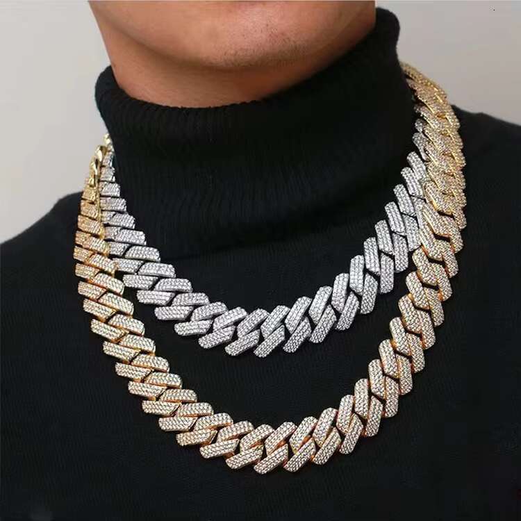 Wholesale Price Heavy Silver Weight 20mm 3rows VVS Moissanite Diamond Gold Plated Cuban Link Chain for Man/women HipHop Necklace