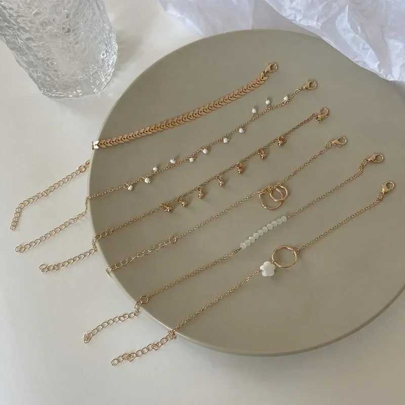 6pcs/sets Trendy Ins Flower Tassel Round Bead Bracelets for Women Charm Leaf Geometric Shape Adjustable Bracelet Jewelry GiftC250411