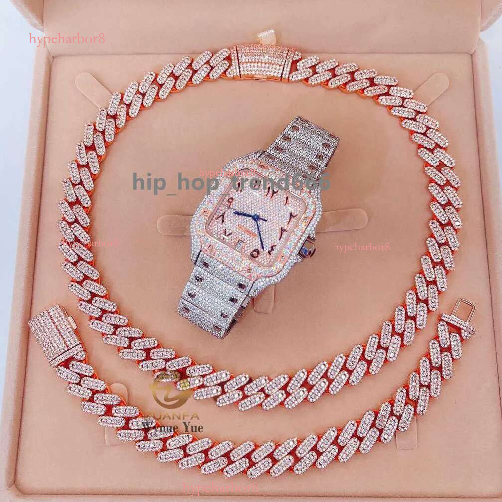 Solid Sterg Sier 18mm Baguette Thick VVS Moissanite Cuban k Chain