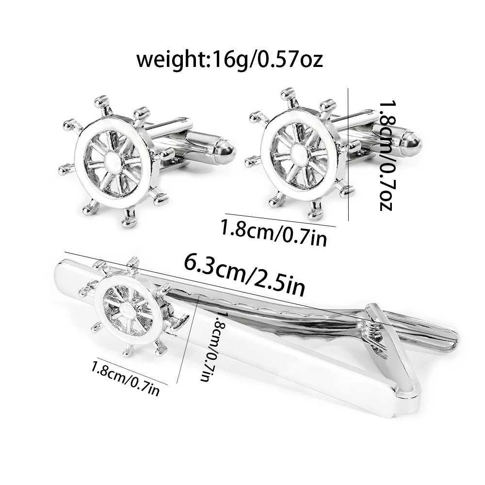 Ship folding cufflinks and tie clip set steering direction cufflinks mens jewelry accessories holiday giftsT250412