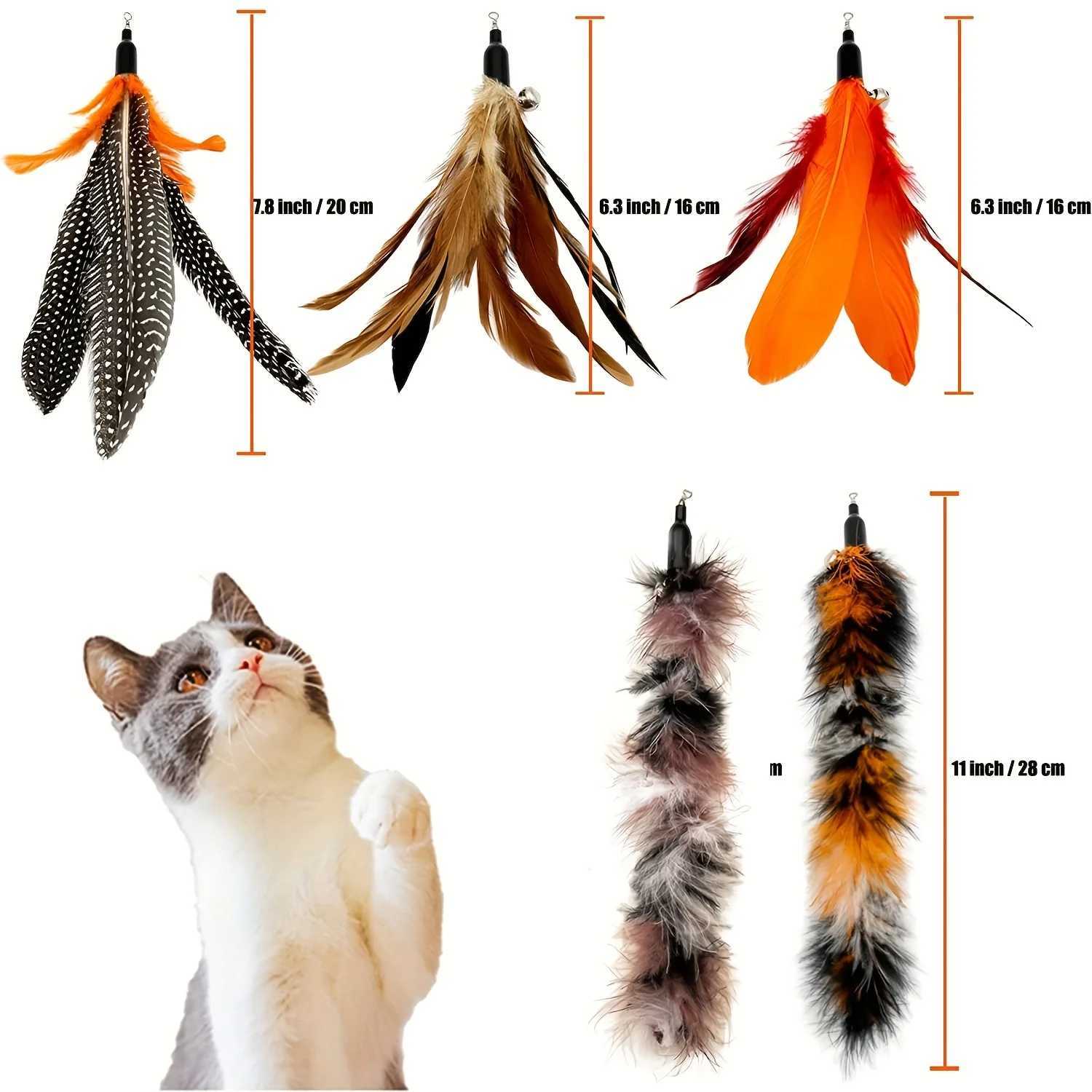 6 pieces of cat toy feather replacement cat wand filled with natural bird feather filling used for indoor cat replacement feather cat toys Y250412