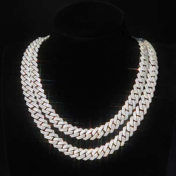 Yy RTS Iced Out 2rows VVS Moissanite Cuban Link Chian 925 Silver Fine Jewelry Necklaces for Men Pass Diamond Tester