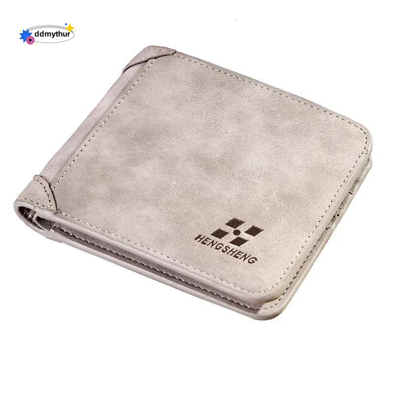 Hengsheng Men's Three-fold Wallet Multi-card European American Short Fashion Nubuck Leather Retro Multi Slot Large Capacity ddmythur