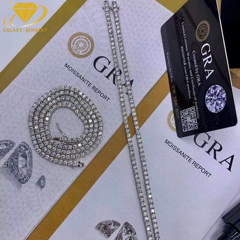 Fine Jewelry GRA Certificate Pass The Diamond Tester Moissanite Tennis Chain Necklace 925 Sliver For Men Women