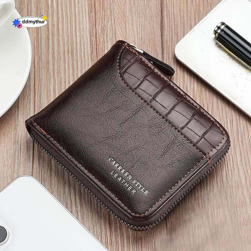 New Short Zipper Coin Pocket Retro Male Patchwork Purse Quality ID Card Holder Stone Pattern Wallet for Men ddmythur