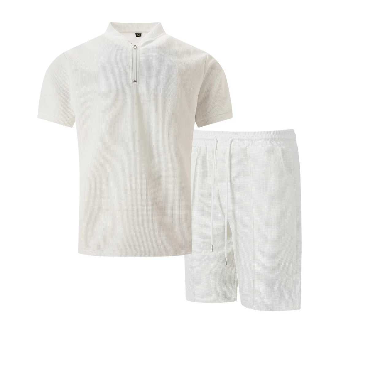 Summer mens casual sportswear with fashionable zipper high-quality mens short sleeved two-piece outdoor sports pants setXJ250412