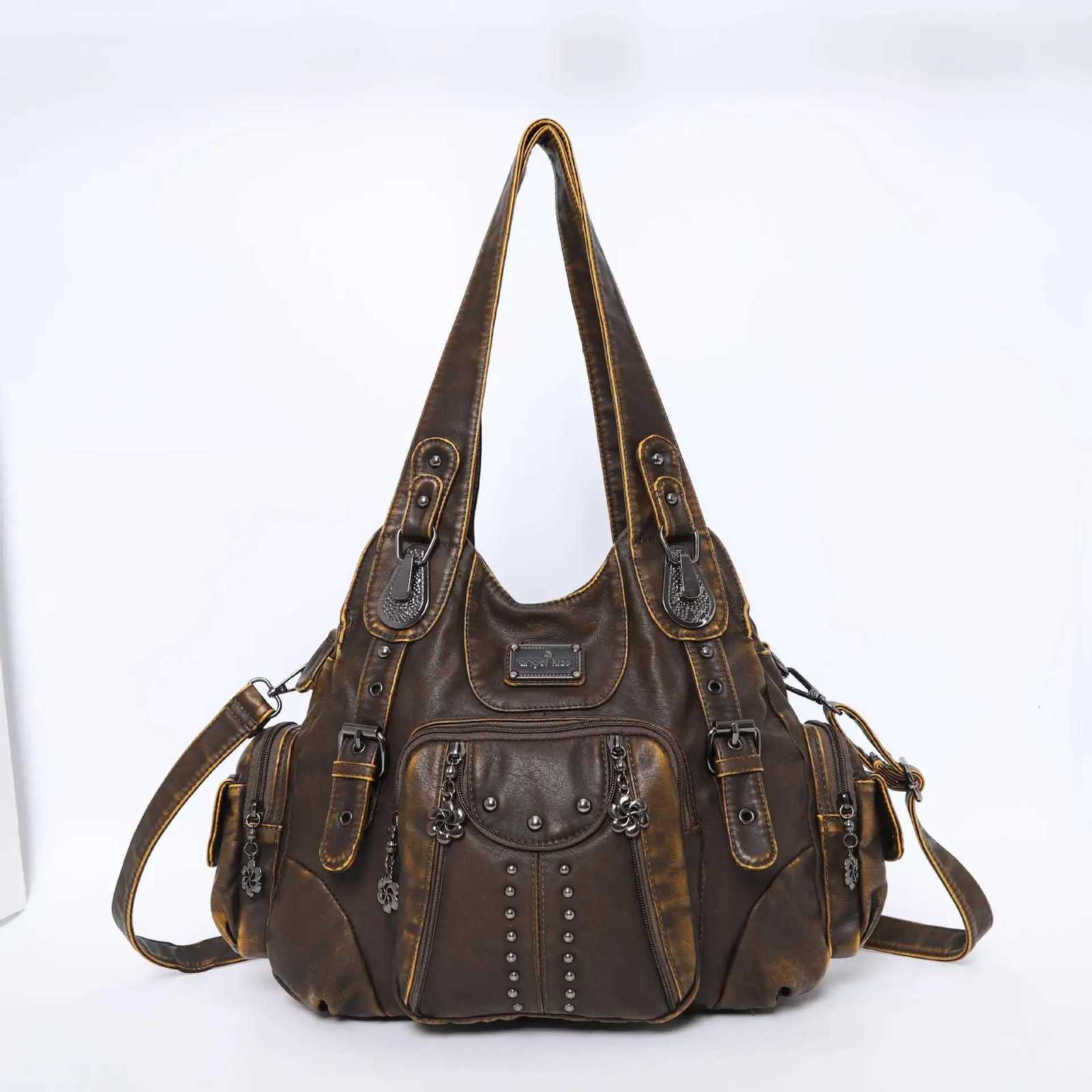 Angelkiss Women Bag Large Handbags Satchel Top-handle PU Shoulder Bag Vintage Dumpling Pack Multi-pockets Shoulder Bags PurseW251111
