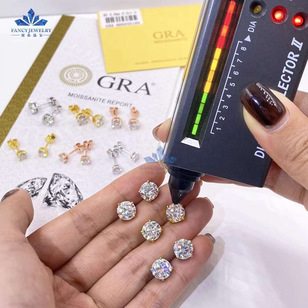 Pass Diamond Tester 6.5mm 1ct Hip Hop Earring Stud Jewelry Classic 6 Prong 925 Sterling Silver Moissanite Stud Earrings