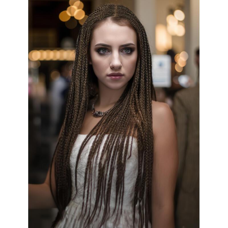 30 inch for Women Full Box KnotlessBraided Wigs Lightweight Braids Synthetic Lace Front Wig Black plus light brown Hand Braided