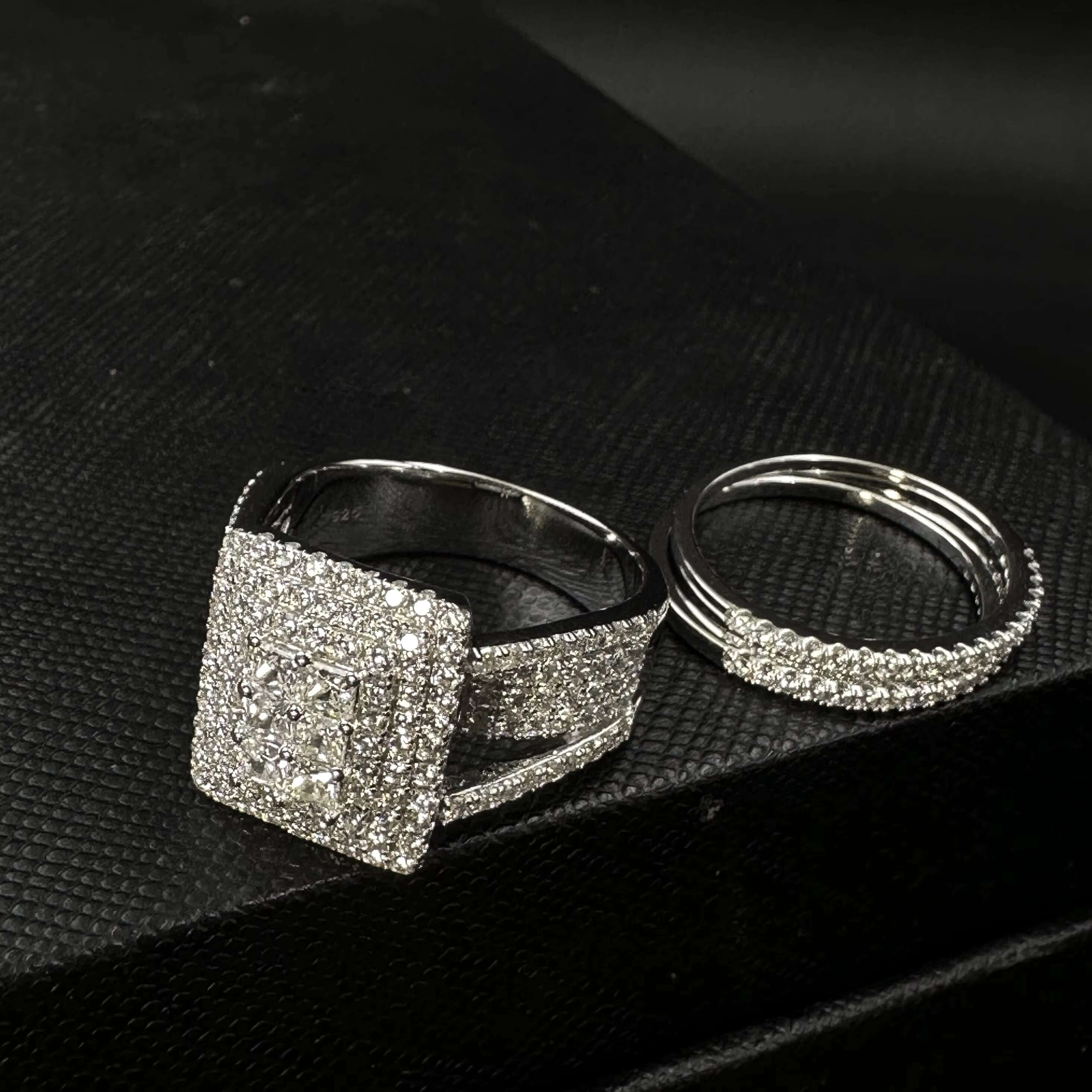 Hot Selling Engagement Women Ring 925 Sterling Silver Cubic Moissaniteia Custom Moissanite Diamond Iced Out Couple Ring Set Jewelry