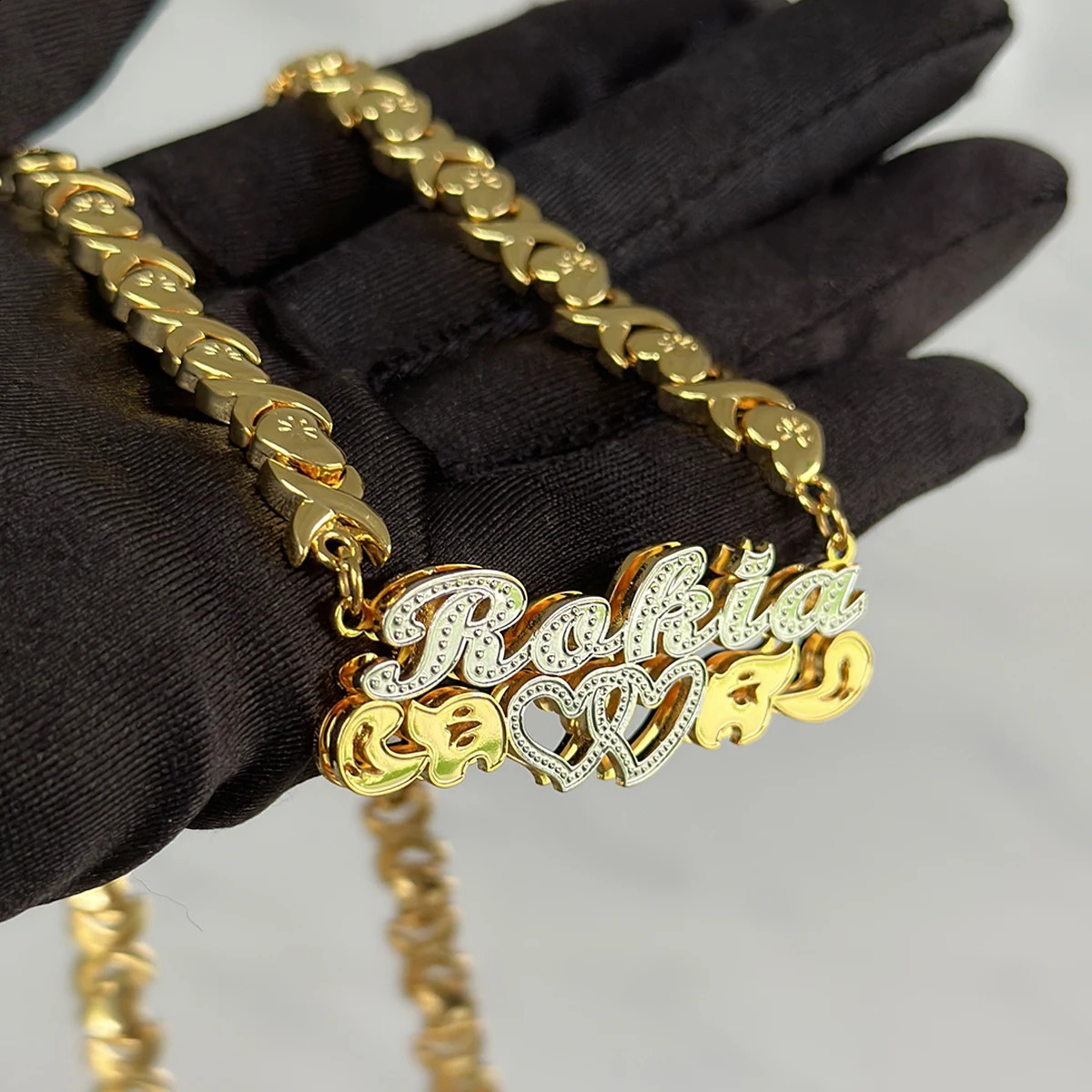 Stainless steel 3D name necklace customized XOXO chain dual color personalized Bilayer womens gift 250410
