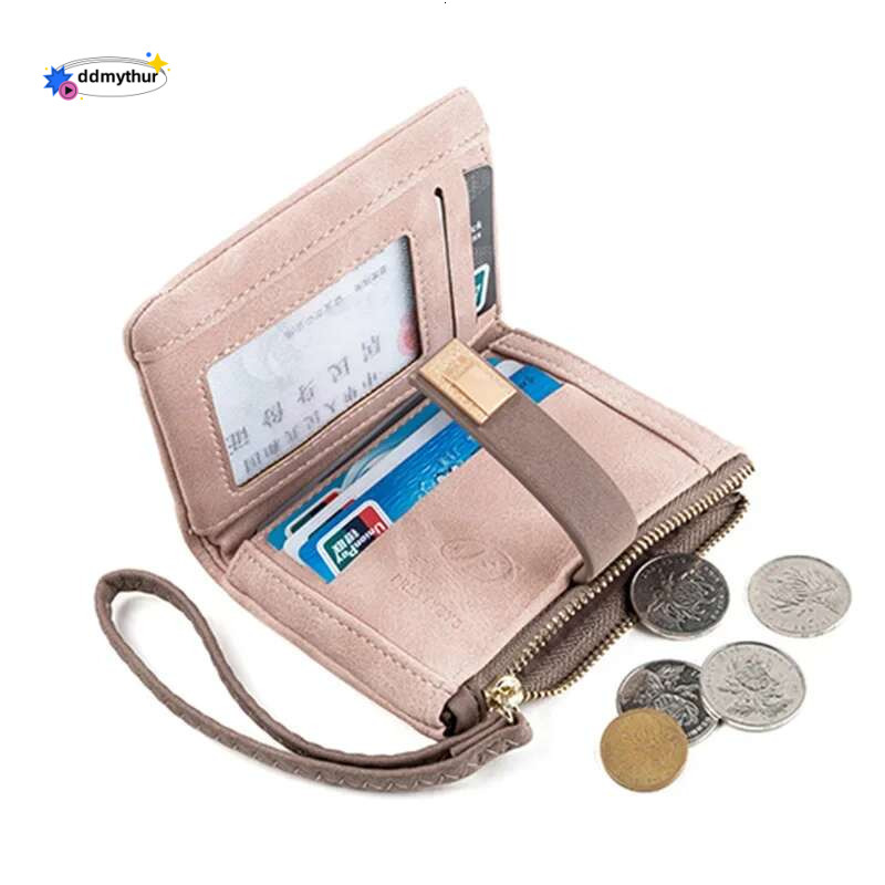Fashion Female Wallet Short Leaf Print Women Small Nubuck Leather Purse with Wrist Strap ddmythur