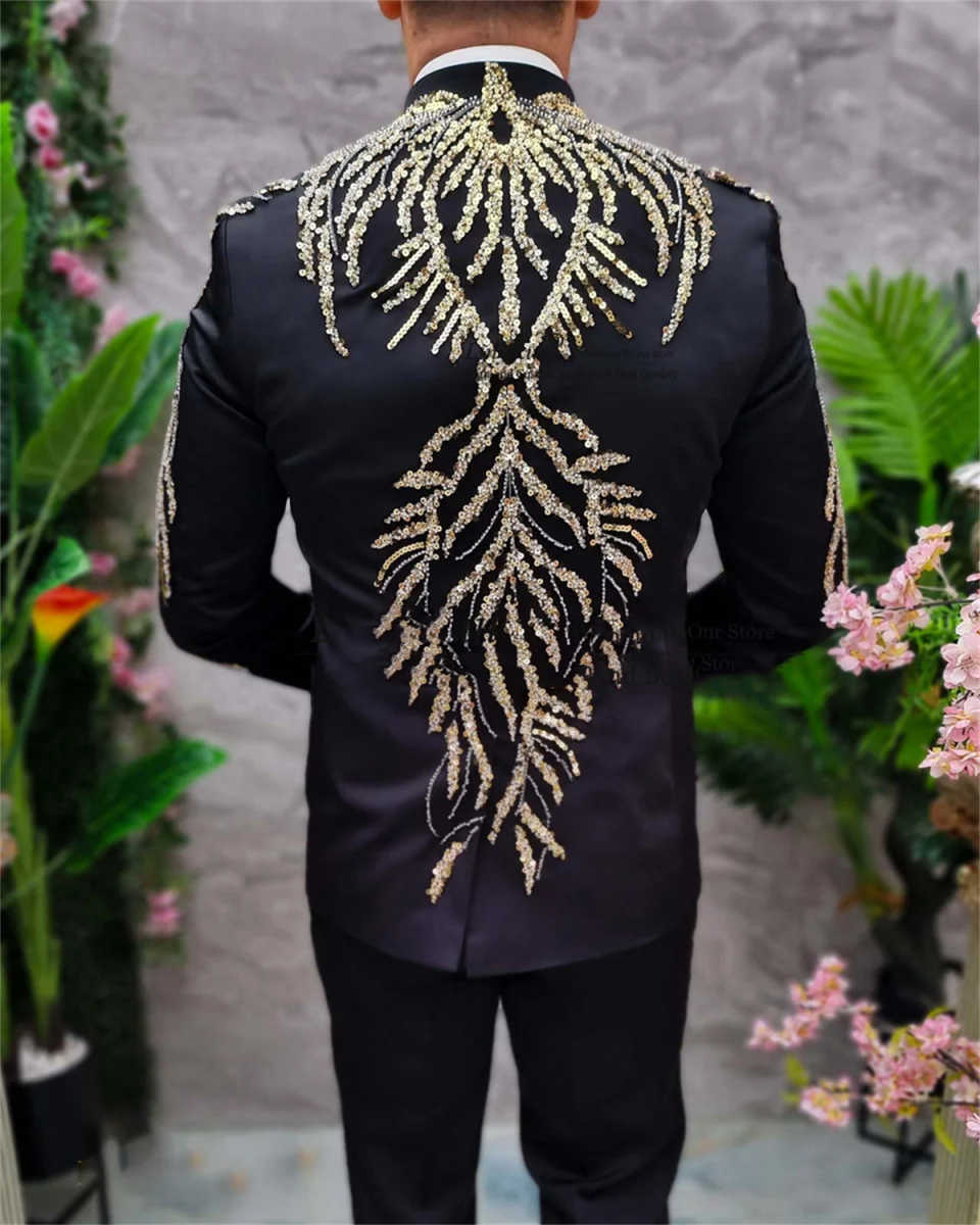 Sparkly Sequins Wedding Tuxedos 2 Piece Set Jacket Pants One Button Men Suit Trim Fit Groom Wear Evening Suits Customized