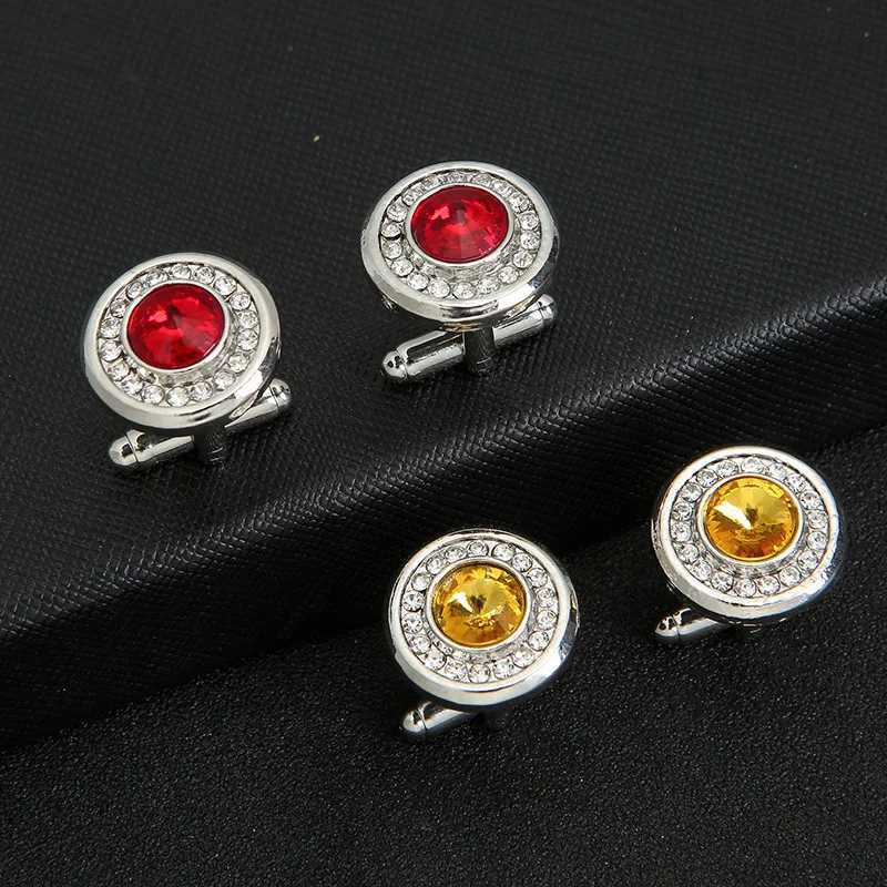 Luxury cubic zirconia mens cufflinks round rhinestone shirt cufflinks classic French set cufflinks high-quality mens jewelry giftsT250412