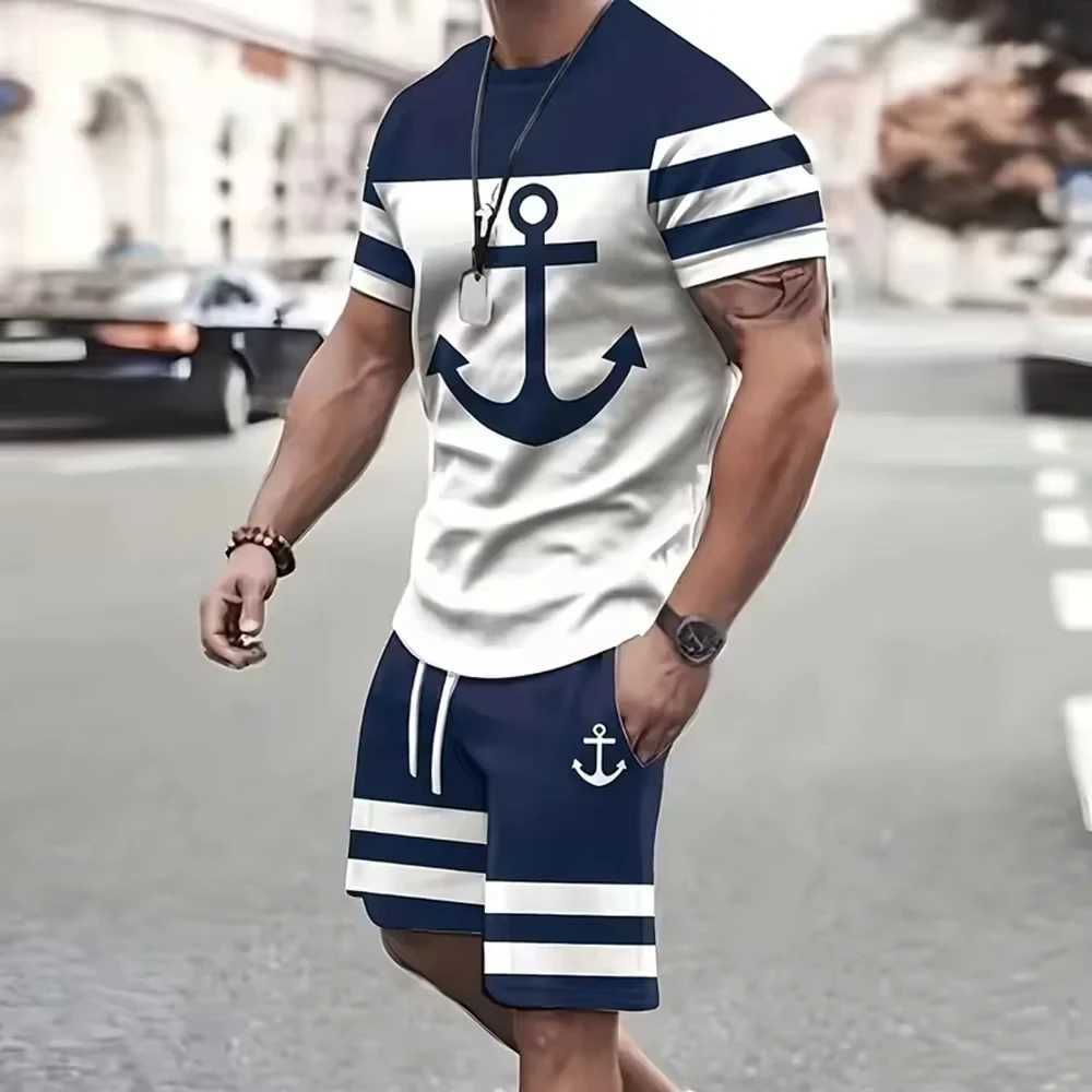 Ultra high appearance value mens track suit set mens 3D printed T-shirt shorts mens ultra-thin 2-piece clothing setXJ250412