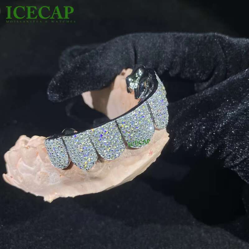 Customizable S925 Silver VVS Moissanite Honeycomb Setting Teeth Grillz 16-20 Hip Hop Iced Jewelry Bustdown Diamond Moissanite