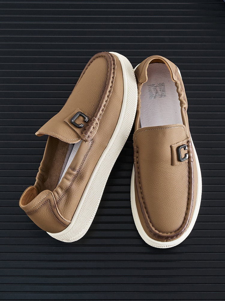 Head layer cowhide men's shoes 2025 summer new Lefou shoes leather commuting lazy one foot stirrup casual leather shoes single shoes