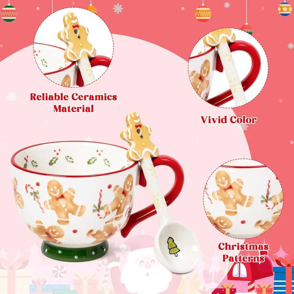 Christmas Christmas Mugs Spoon Kit Ceramics Gingerbread Man Mug For Coffee Cup Oatmeal Mug Creative Christmas Present Y251112