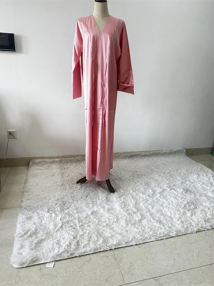 Eid al Fitr regular satin open kimono Abayada Gate Dubai Card Muslim womens clothing Kaftan Islamic robe 250411