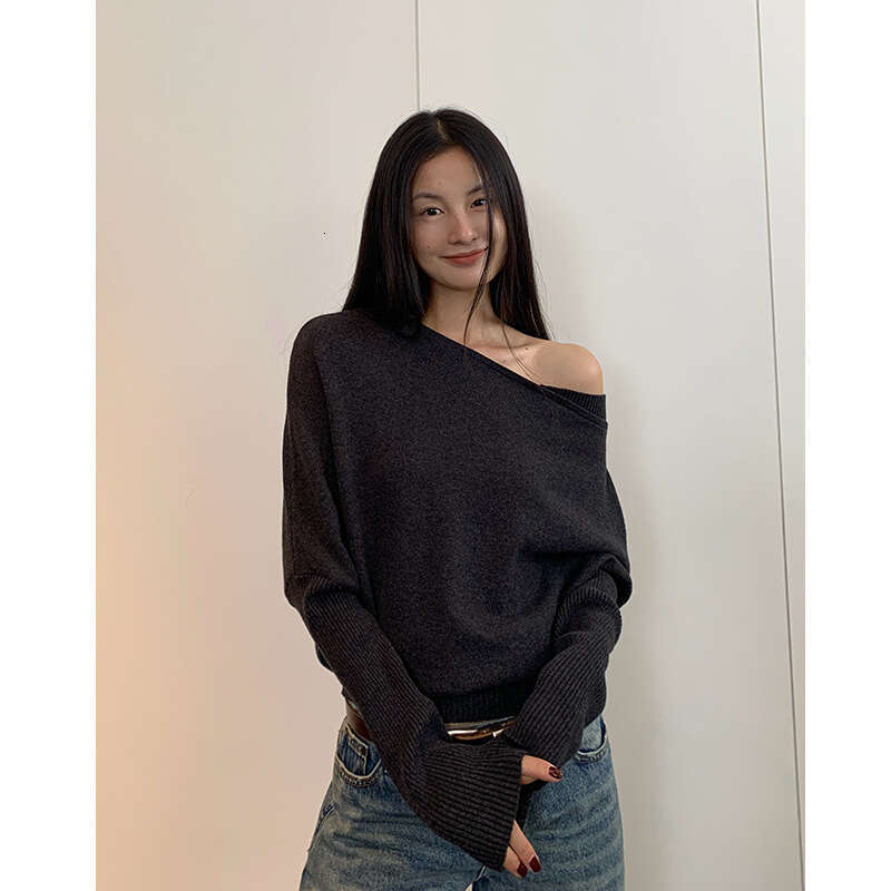 Nantao Lazy Style Off-Shoulder Cashmere Sweater Autumn New Long Sleeve Inner Wear Asymmetrical Knitted Top for Women
