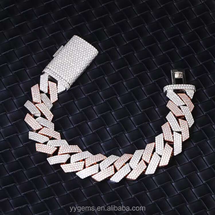 Yy Rts 20 mm 4rows Diamond Cuban Bracelet 2 Tones Plate Iced Out Moissanite Bracelets 925 Silver Fine Jewelry Bracelets for Men