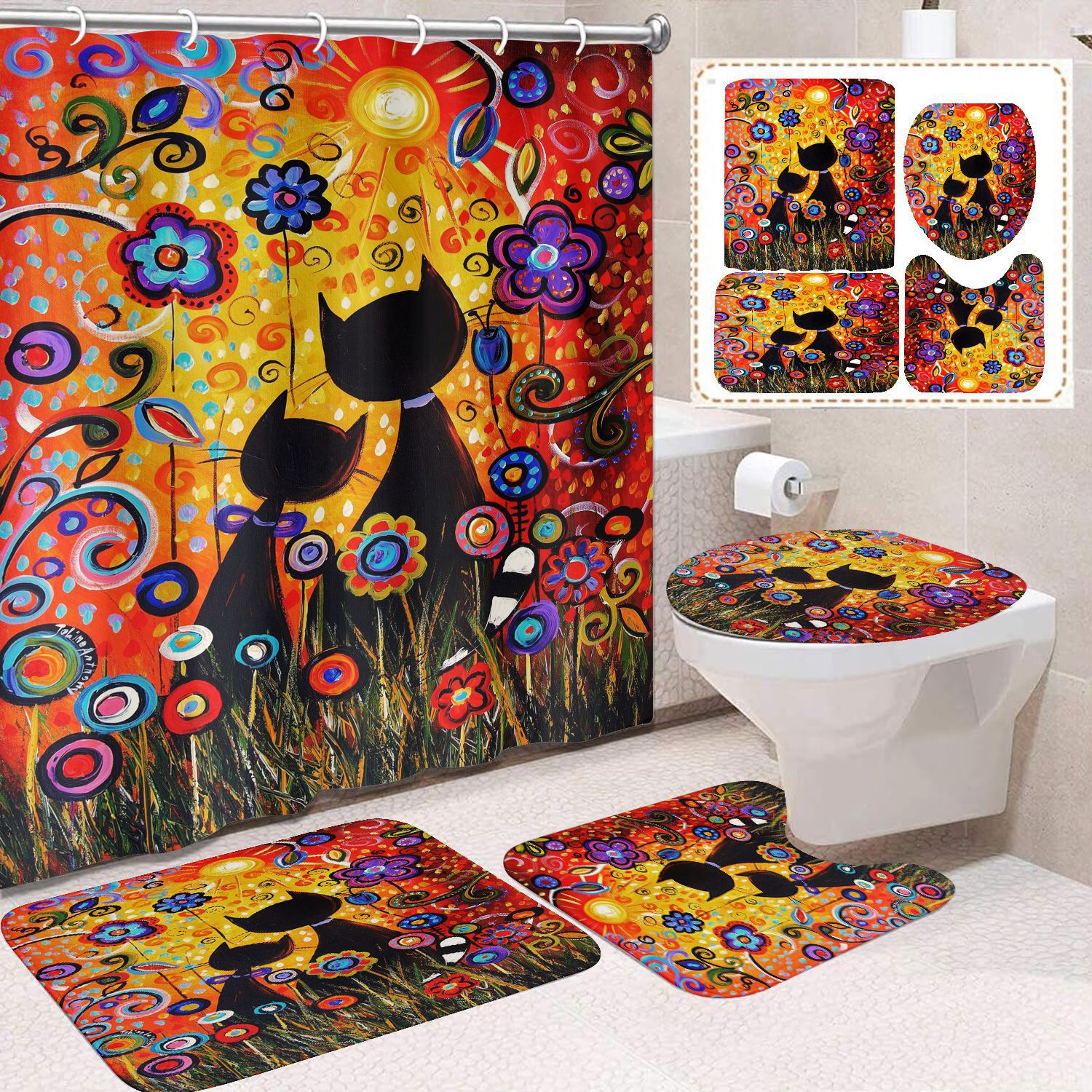 YL-37693 Customized 3D High-Definition Digital Printed Polyester Waterproof and Mildew-Proof Shower Curtain Set
