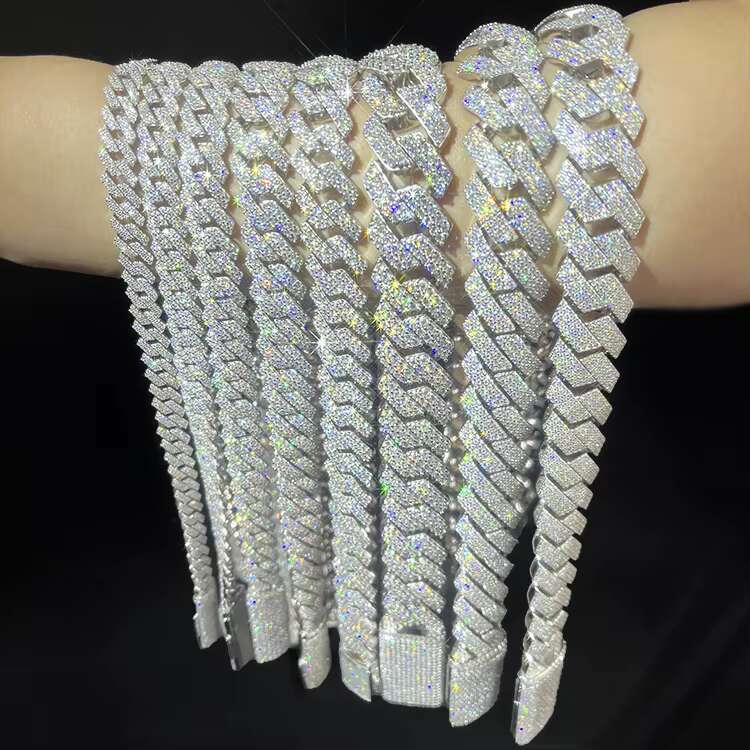 Fine Jewelry Bracelet 2Rows 8-20mm Full Size Design Hip Hop 925 Silver D-VVS1 Moissanite Diamond Cuban Link Bracelet Necklace