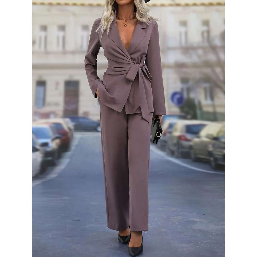 2024 Autumn/Winter Women's Fashion Thickened High End Lace Up Suit And Pants Set Two Pieces