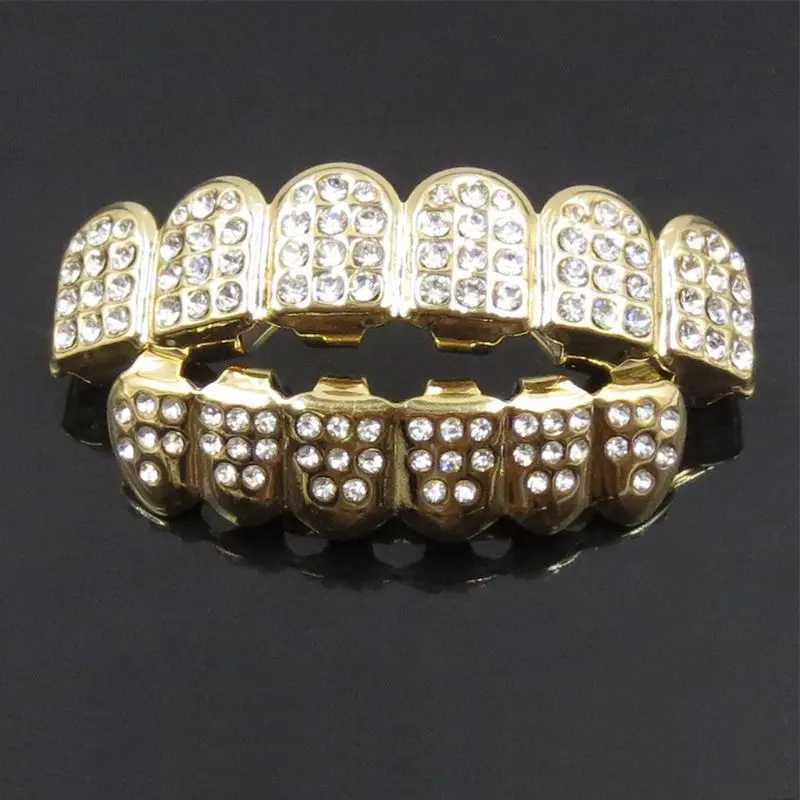 New Fshion Hip Hop Gold Silver Ice Out CZ Teeth Grillz Top Bottom Mens Jewelry Party Gift W250412