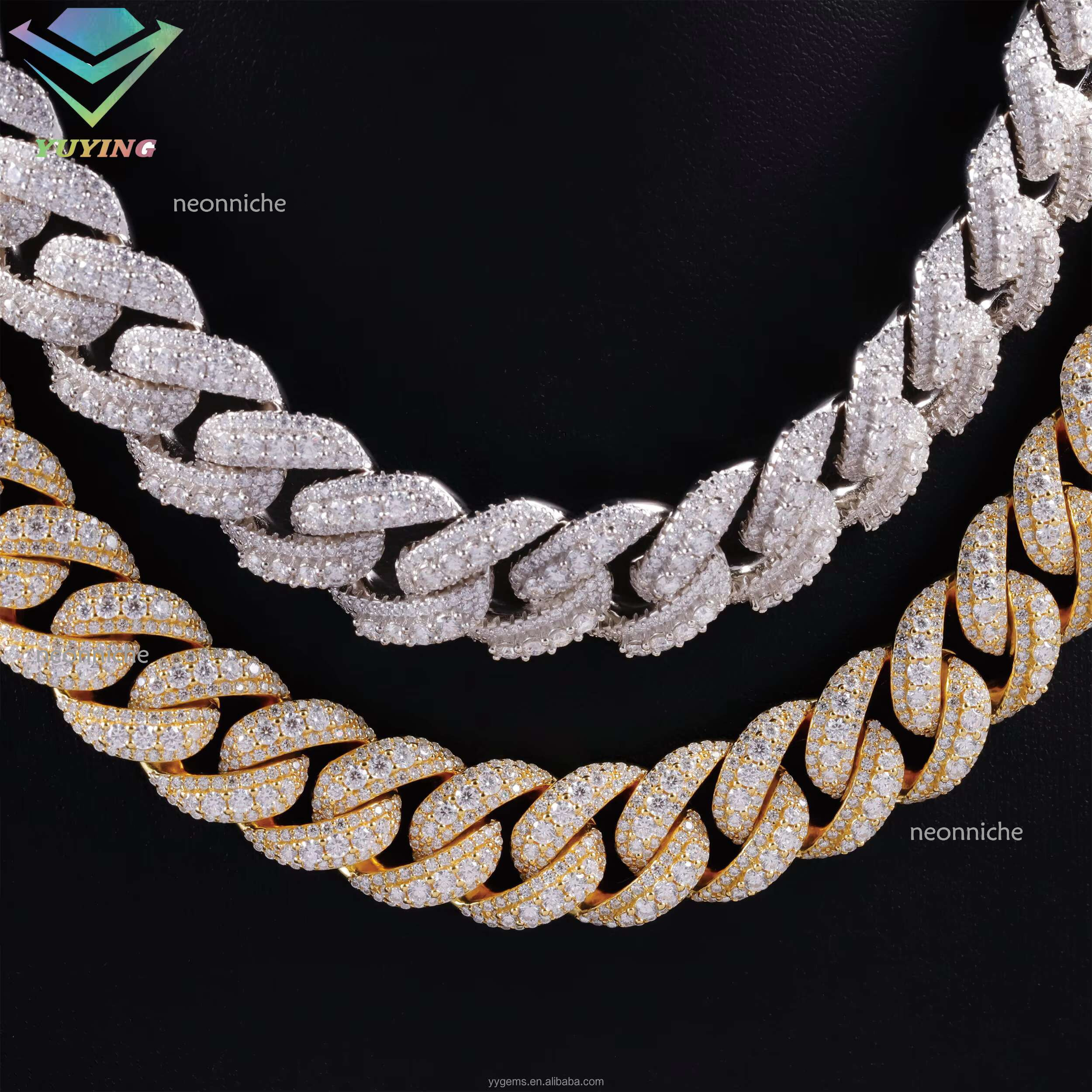 Large in the Middle 14/16/18MM S Gold Plated VVS Iced Out Moissanite Dia Cuban k Chain Necklace