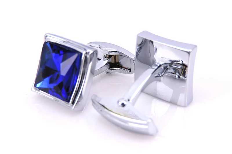 Mens fashion brand stainless steel cufflinks blue crystal peaceful crime clothing accessories French shirt cufflinksT250412