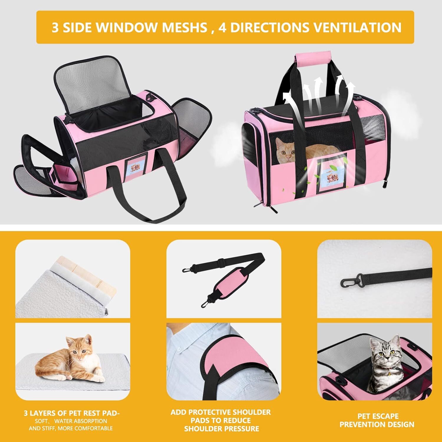 seclato cat backpack pet transport bag approved by airline for small and medium sized cats weighing less than 15 pounds foldable soft face tsa approve