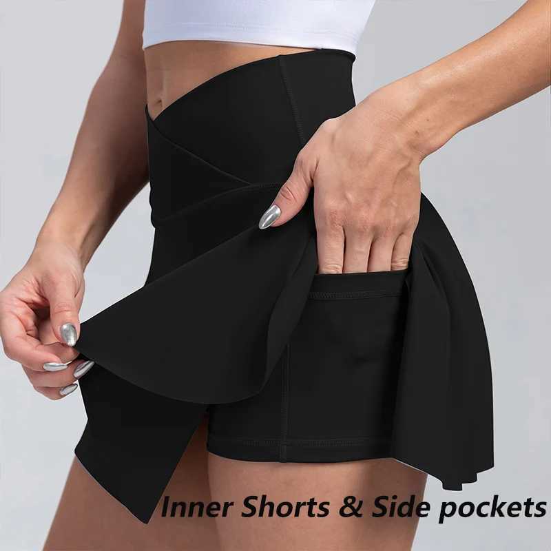 Wrinkled womens tennis skiing sprinting skiing cross waist sports golf Skorts exercise sports skiing with pockets Y250412