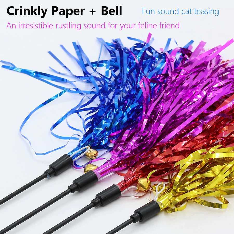 5 colorful ribbon cat toy sticks fun little cat sticks teasing plastic sticks pet cat interactive toys Y250412