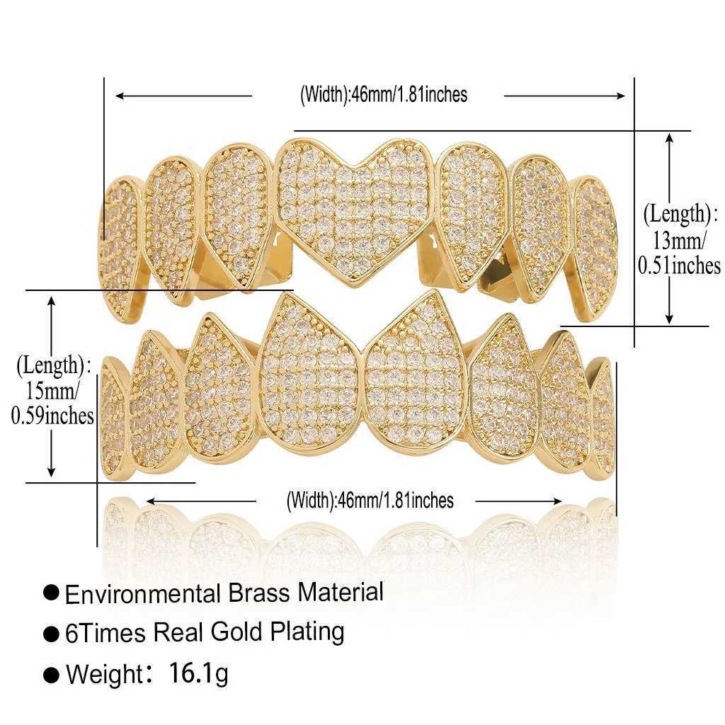 Hiphop Rock Iced Out 5A Zircon Heart Shaped Grillz Suitable for Women Top and Bottom Cubic Zirconia Grill Set Dental Jewelry Wholesale W250412