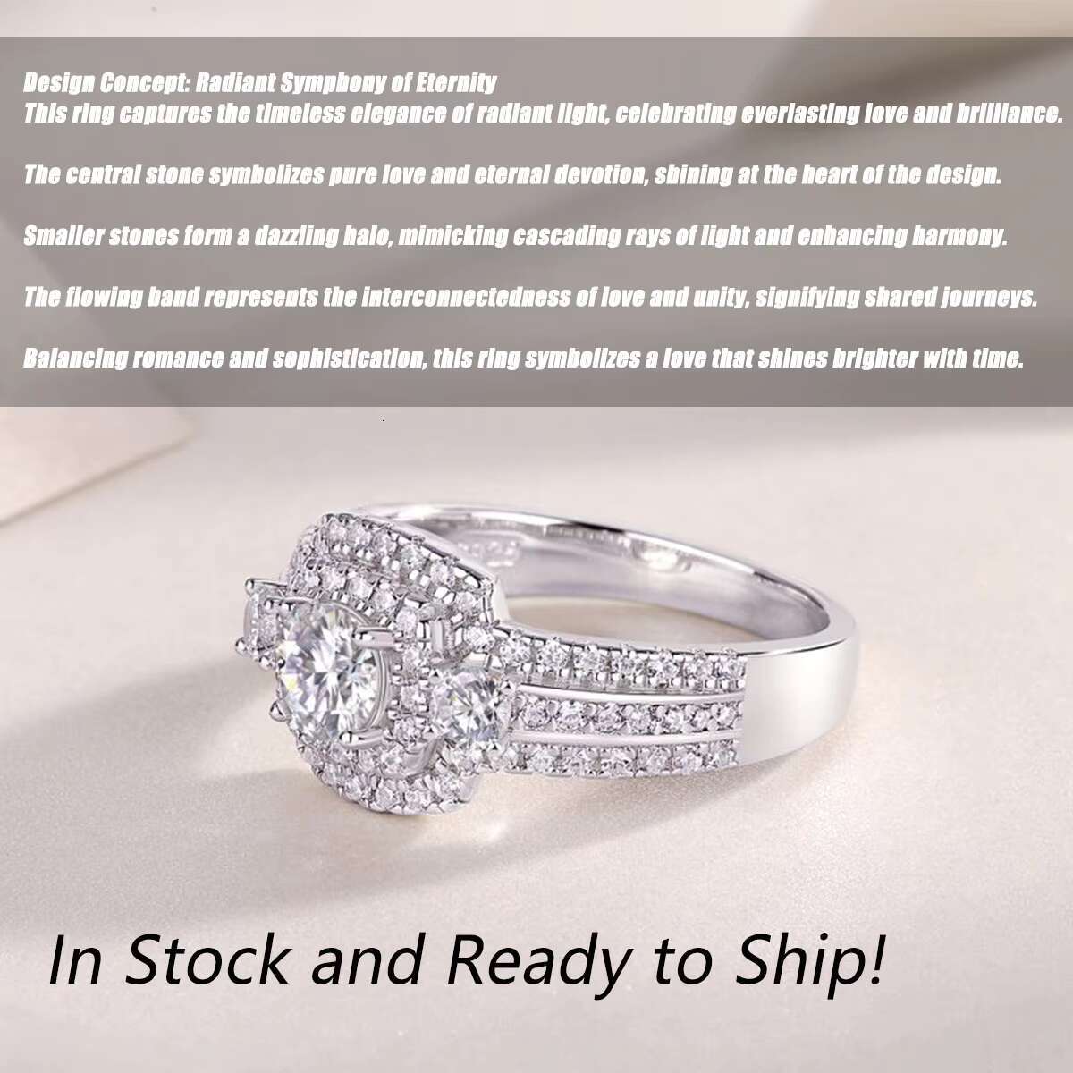 Luxury Moissanite Ring for Women GRA Certified S925 Sterling Silver Lab Created Diamond
