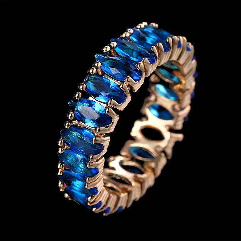EMMAYA Charm Stone Ring Blue Zircon Fashion Womens Wedding Jewelry Engagement Ring Bague WomenXJ250412