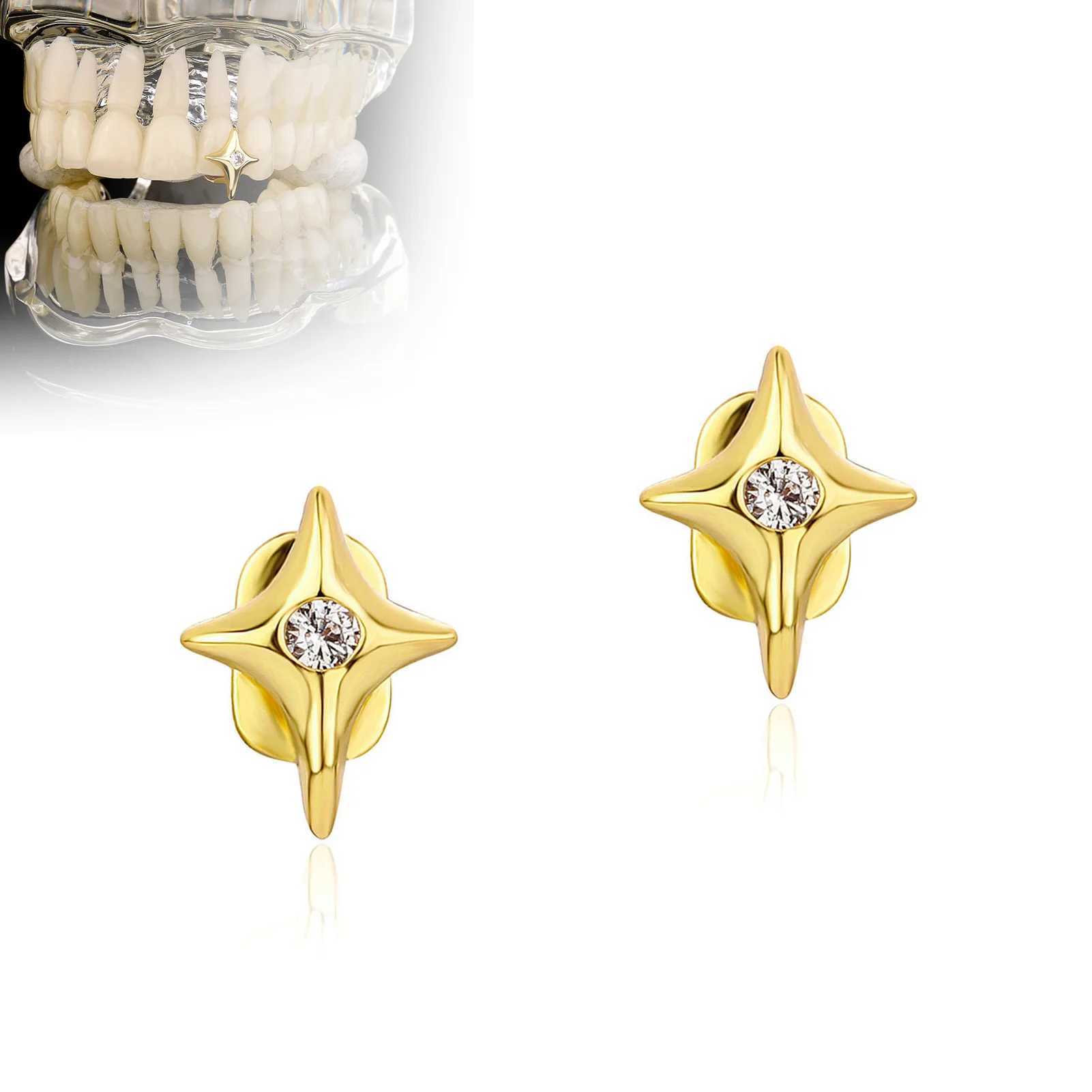 1 piece of single tooth grill with four point star sparkling rhinestone tooth grill cover jewelry for permanent stage accessories W250412