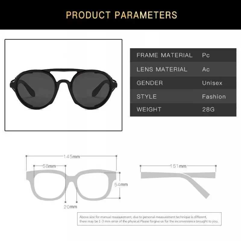 New Punk Style Round Frame Sunglasses UV Protection Men and Women Fashion Sunglasses Personalized Leather Inlaid Glasses Z250411