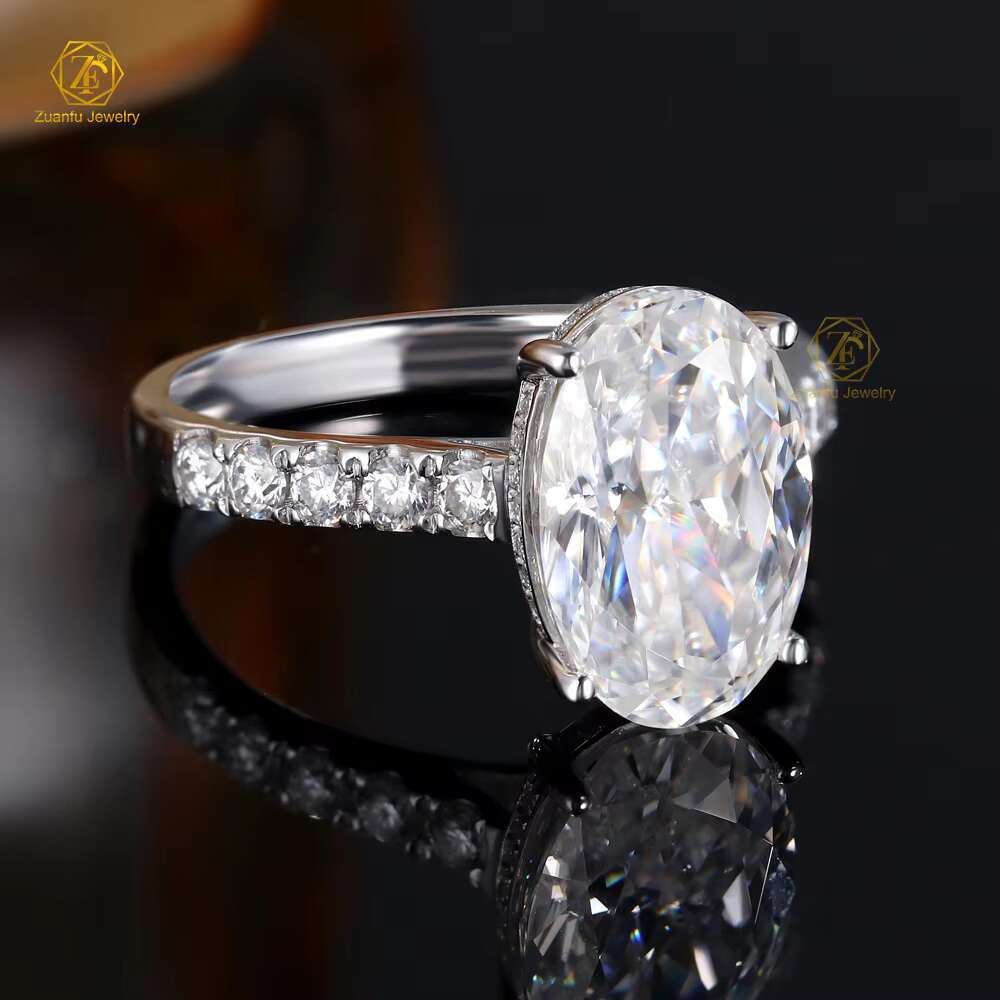 Custom 18K Solid White Gold 8x12mm 4ct Crushed Iced Oval Cut VVS D Moissanite Lab Moissanite Diamond Wedding Engagement Ring