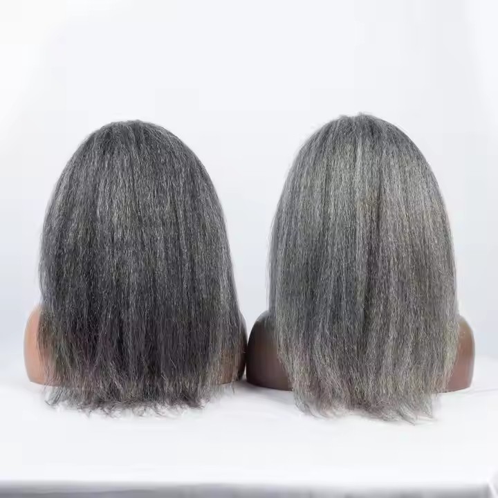 2025 Hot Selling Grey Color Kinky Straight Headband Wig Human Hair Headband 60% Gray Machine Made Wig