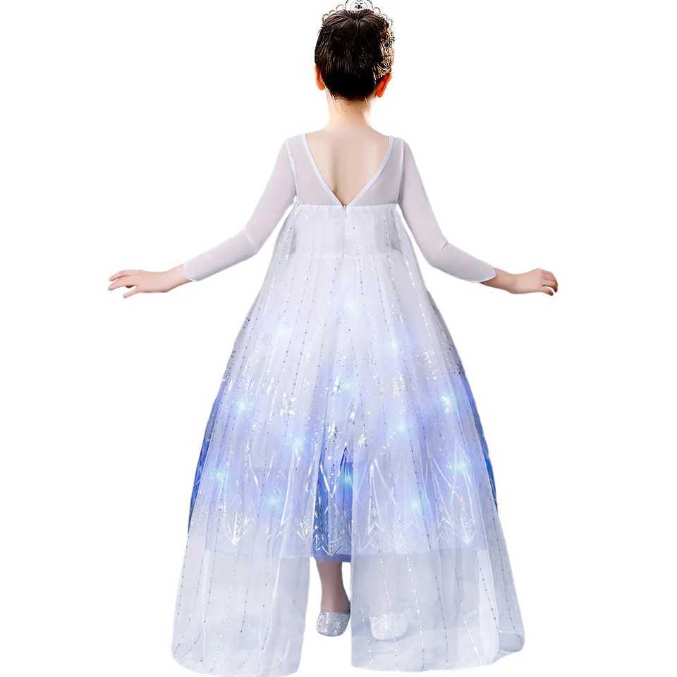 Disney 2024 Halloween Carnival Frozen Little Girl Princess Classic Costume Fantasy Role Playing White Dress Elsa LED Strip CostumeXJ250411