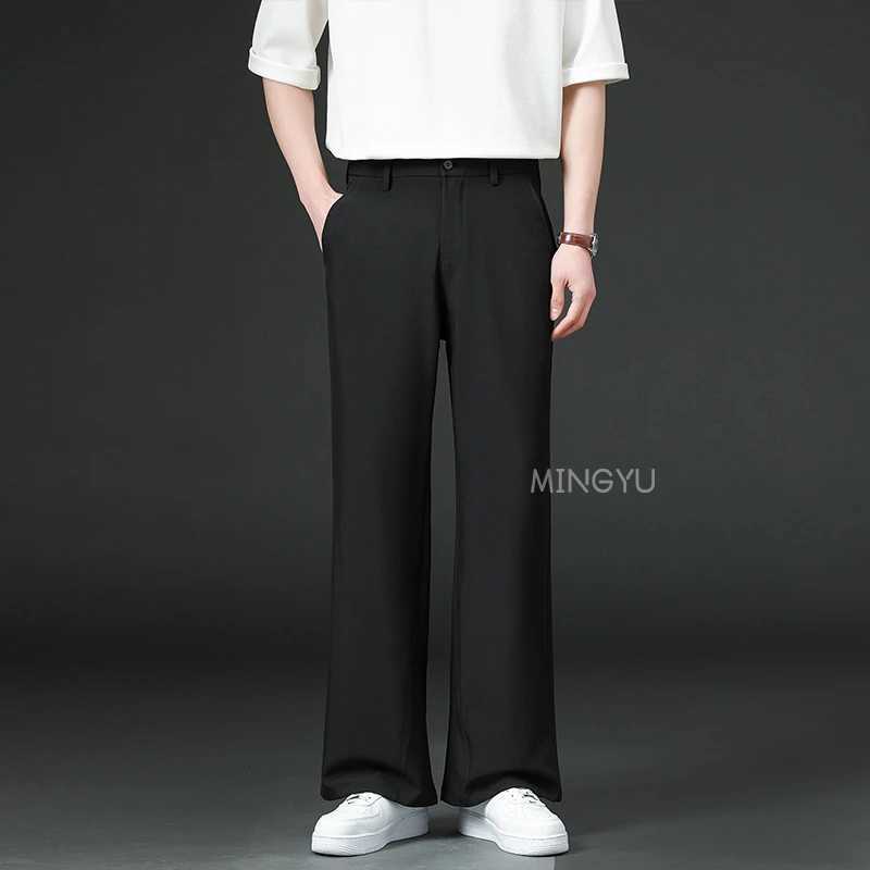 Brand Clothing Summer Smooth Flare Pants Men Business Elastic Waist Suit Flared Trousers Male Korean Work Office Plus Size S-4XL W250411